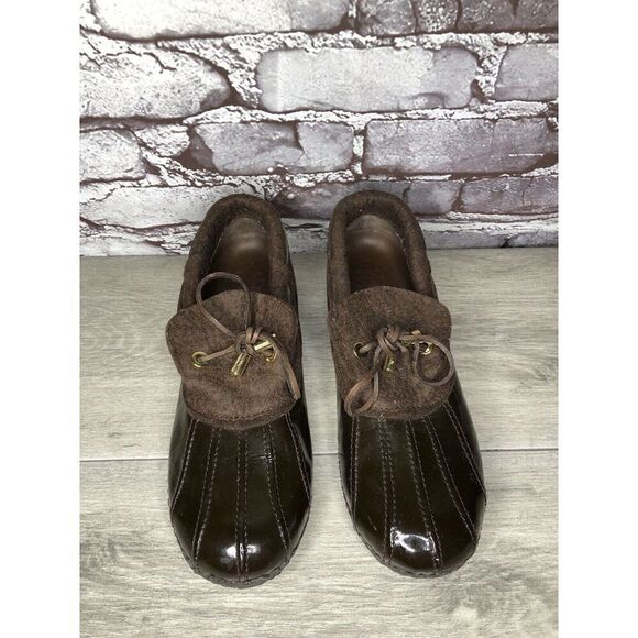 Tory Burch Brown Rubber Lace Boot Duck Shoes Women Sz 8.5M US/38.5EU - Picture 2 of 16